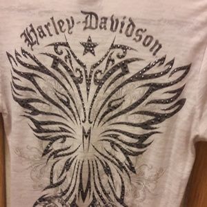 Harley-Davidson Women's White Graphic Tee with Studded Eagle
